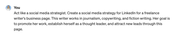 initial prompt ChatGPT act like a social media strategist