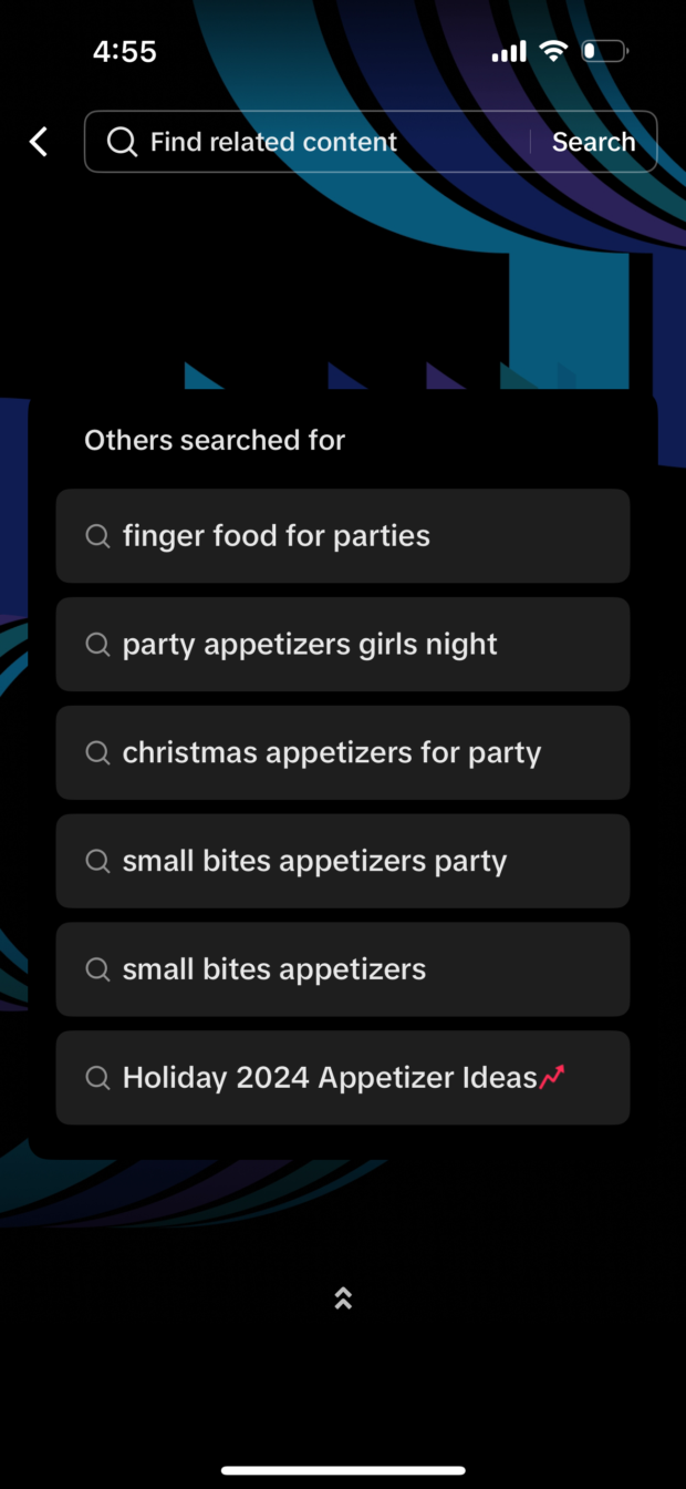 TikTok search find related content for party appetizers