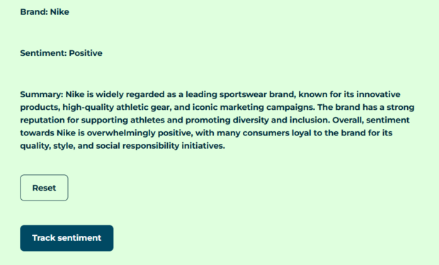 Hootsuite brand sentiment analyzer Nike positive sentiment with summary